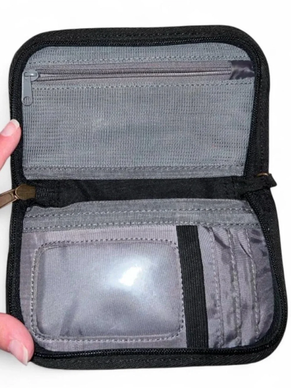 Eddie Bauer Black Canvas Travel Pouch with Leather Logo